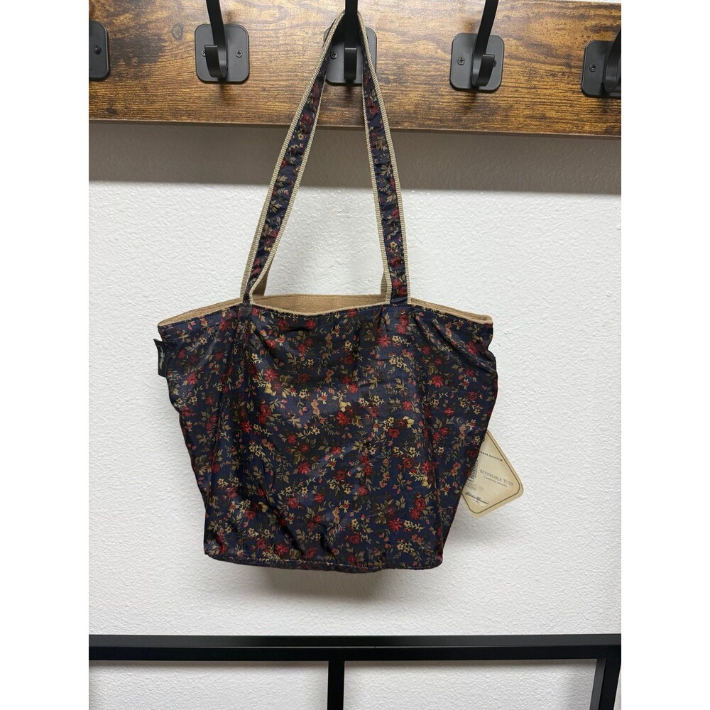 Eddie Bauer Womens Reversible Tote bag Lightweight Navy Blue Floral NWT - Picture 2 of 12